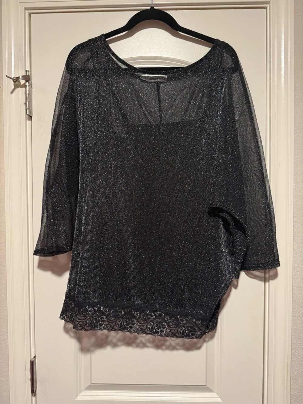 Maurices Black Sparkle Sheer Lace-Hem Blouse